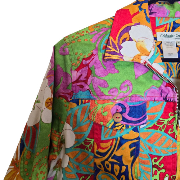 Coldwater Creek Floral Full Zip Jacket Plus Size Petite Small Cotton Blend - Picture 2 of 8